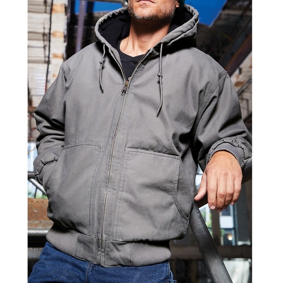 Cornerstone Washed Duck Cloth Insulated Hooded Work Jacket, Metal Grey - Picture 1 of 11